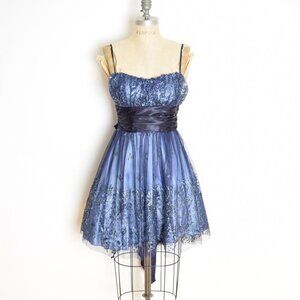 vintage Y2K prom dress blue black glitter print sparkle party fairy goth mini XS